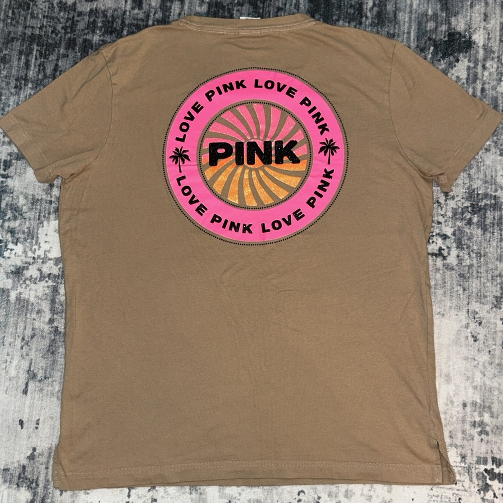 VICTORIA'S SECRET PINK CAMPUS SHINE TEE LARGE MOCHA‎ LATTE2